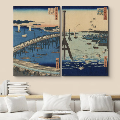 «Ukiyo-E Woodblock Ryogoku Bashi Bridge» par Utagawa Hiroshige, images rétro de style asiatique japonais, impression numérique sur toile, impression numérique sur toile