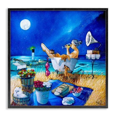 «Nighttime Bath by Sea», estampe numérique encadrée par Ronald West
