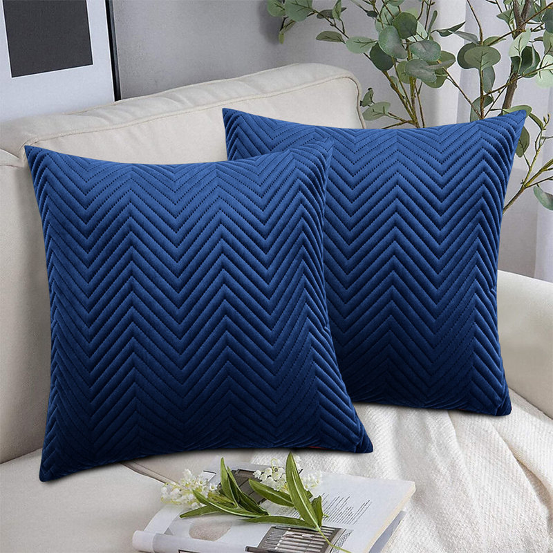 Embossed Velvet Cushion Cover (Pack of 2), Navy