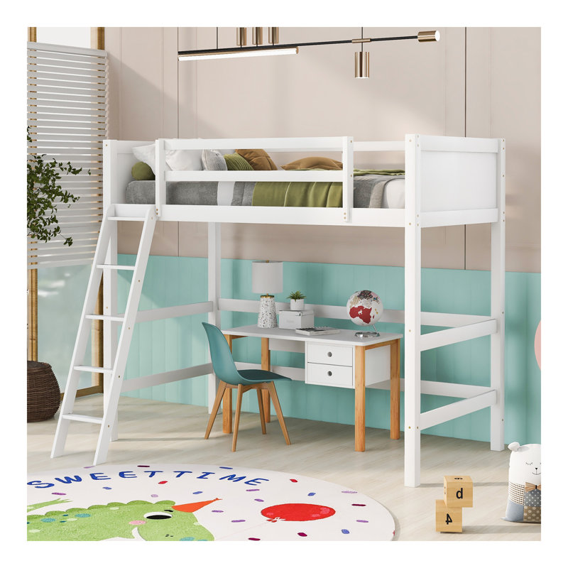 Lit mezzanine simple en bois avec échelle (blanc)