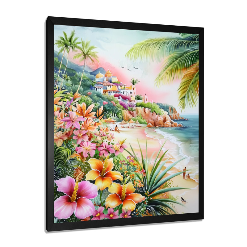 Scène de plage mexicaine à Tulum I - décoration murale Mexique, H 20 po x l 12 po, Noir
