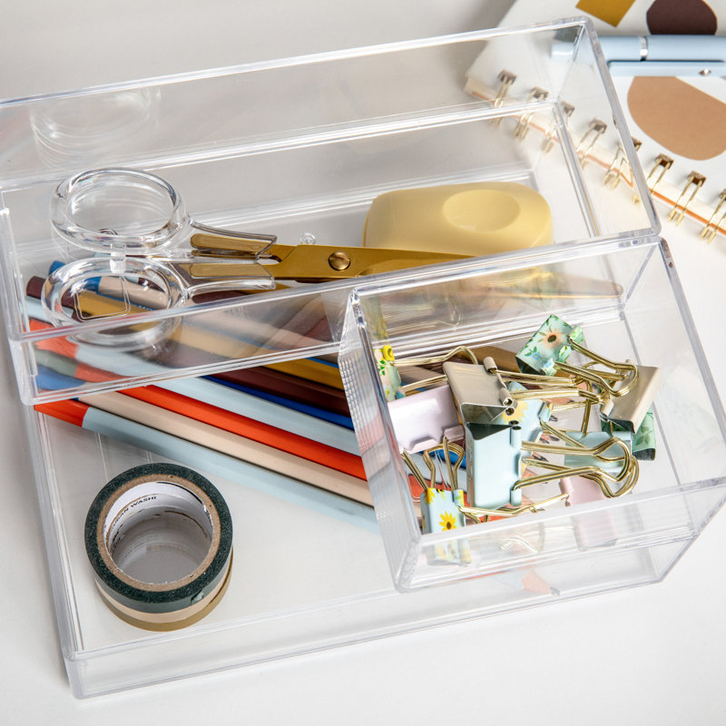 Clear Plastic Stackable Desktop Organizer Trays, Set of 3