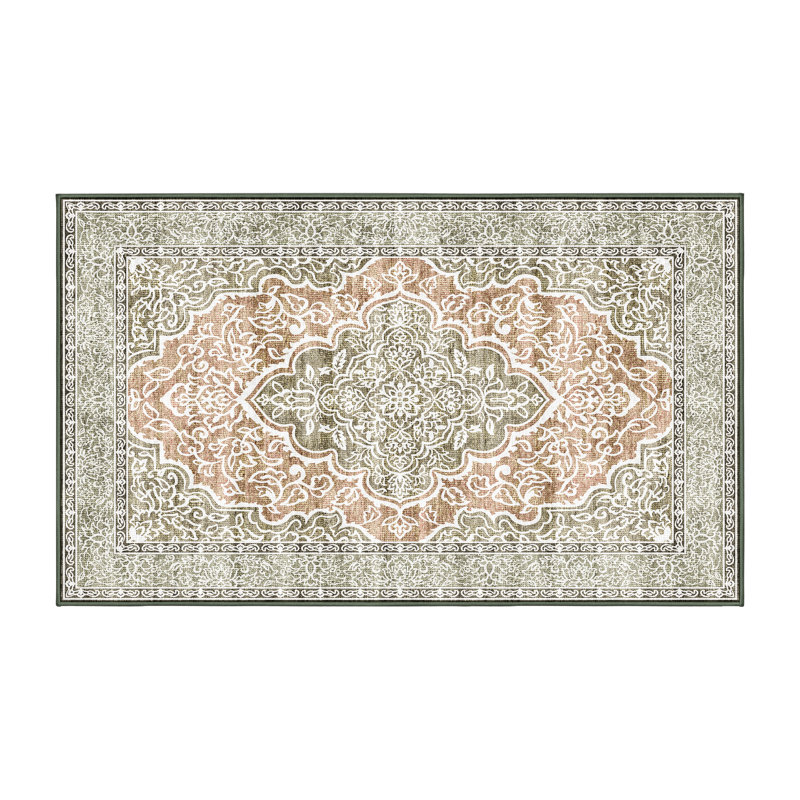 Tapis oriental beige / vert en chenille / polyester tissé à la main Firdevs, Tapis de couloir 2 pi x 5 pi