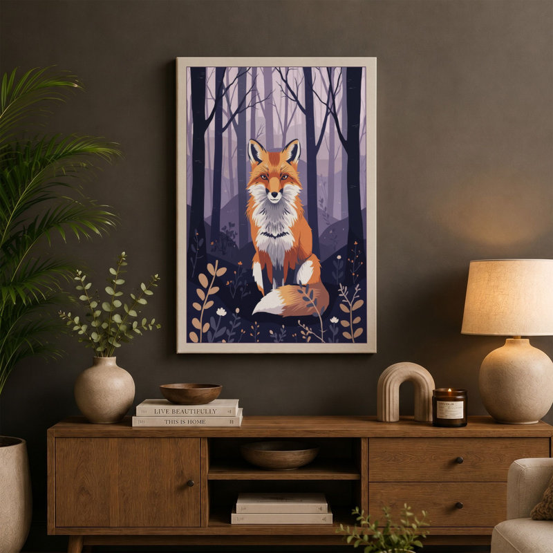 Forest Fox Boho - Wrapped Canvas, 24x16 - 61.0 x 40.6 cm, Black Border