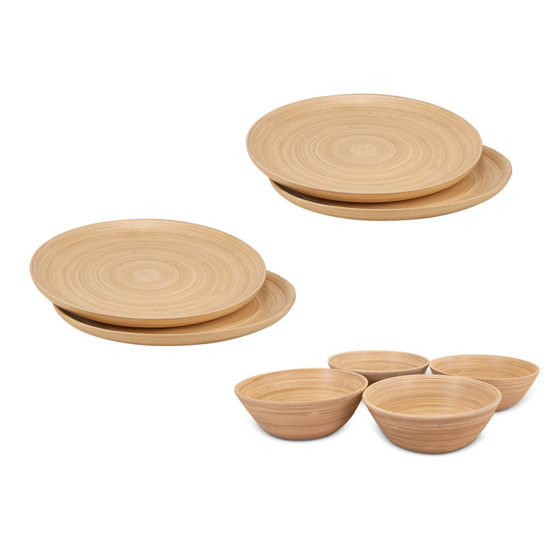 Ensemble assiette et salade en bambou 8 pièces Lexa, naturel, Brun