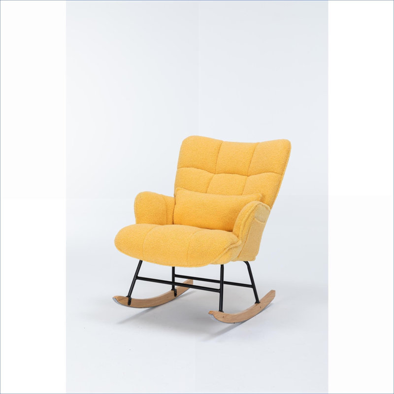 Chaise berçante moderne à haut dossier en velours rembourré pour chambre de bébé et salon, jaune classique