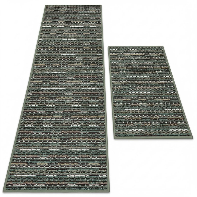 Ensemble de 2 tapis de cuisine - vert - épais / antidérapant, résistant aux taches, rétro, tapis de cuisine pour couloir, vestibule, salle de lavage, lavable