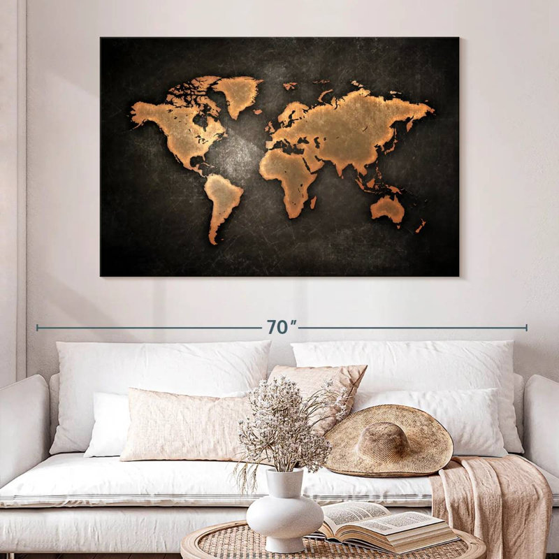 Carte du monde rétro Aliaz, H 24 po x l 36 po