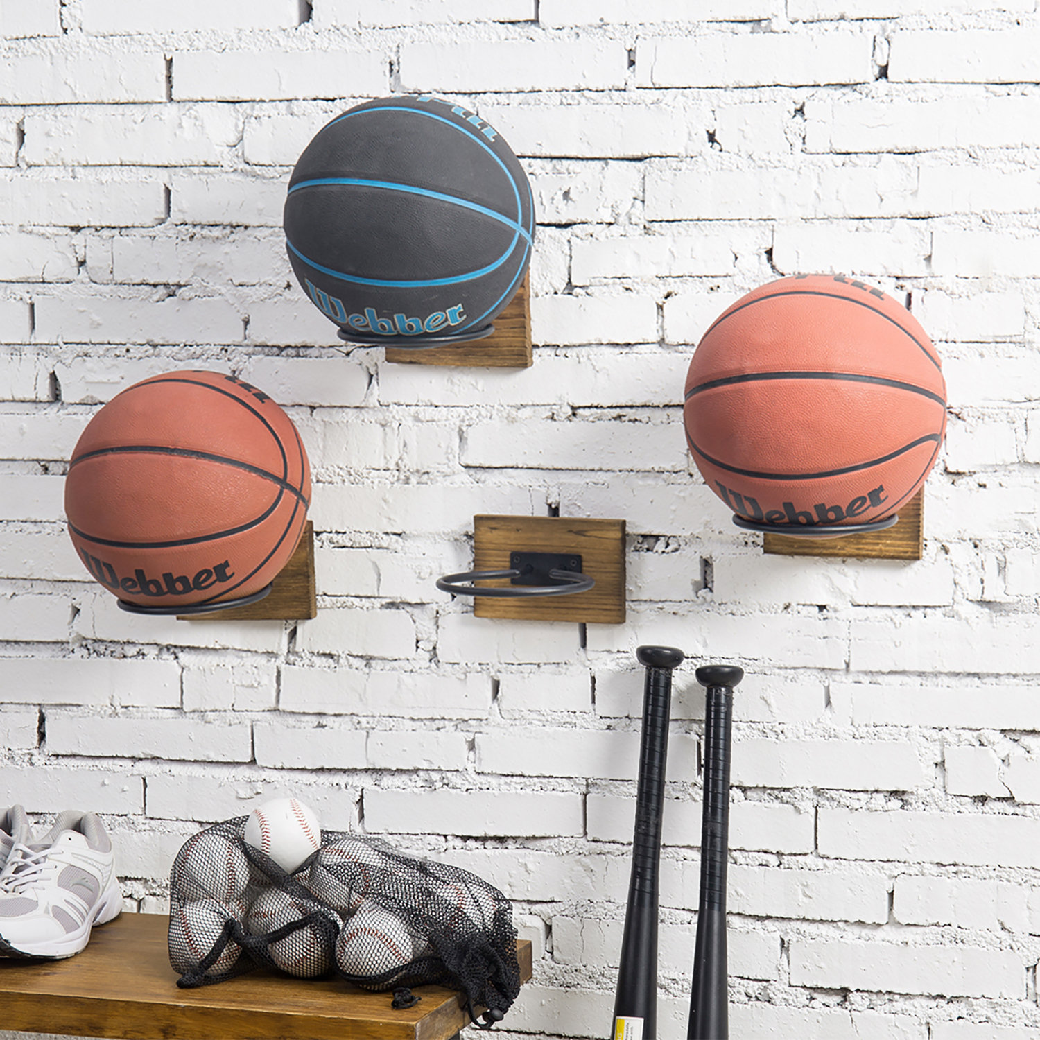 Ixelles Football Wall Mounted Sports Rack (Set of 2) Rebrilliant