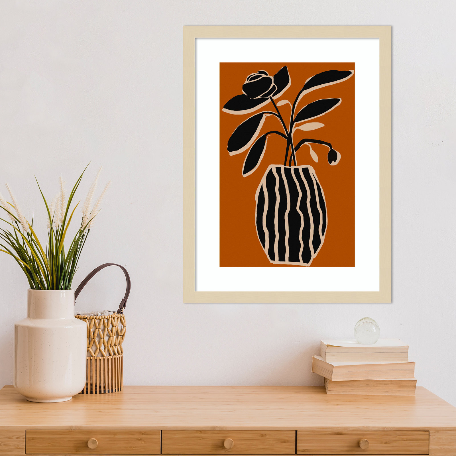 Ochre Still Life No 5 by Treechild, 21" H x 16" W x 1" D, Brown Framed