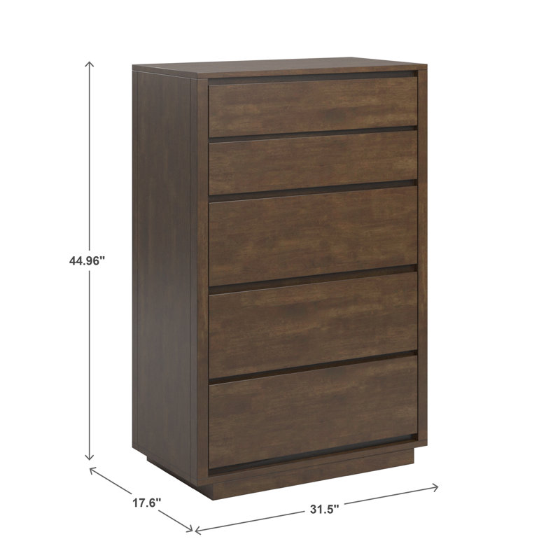 Ismail Danish-Inspired Modern 5-Drawer Chest, Walnut