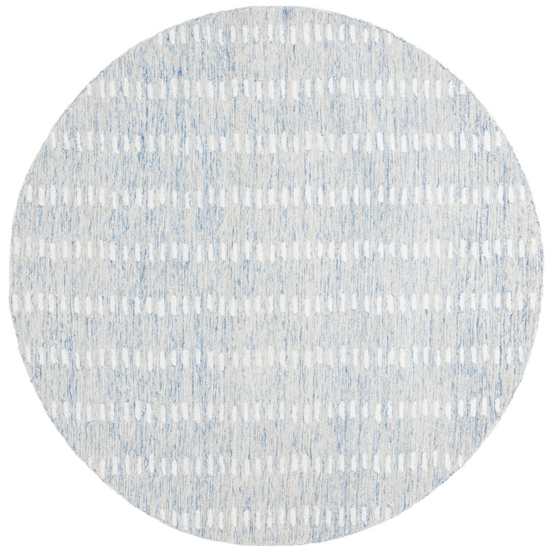 Tapis ivoire / bleu en laine / chenil / coton touffeté à la main Vrooman, Rond 6 po