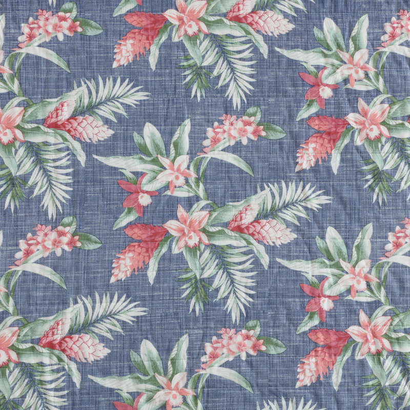 Navy Cotton Reversible Twin Quilt Set with Floral Design