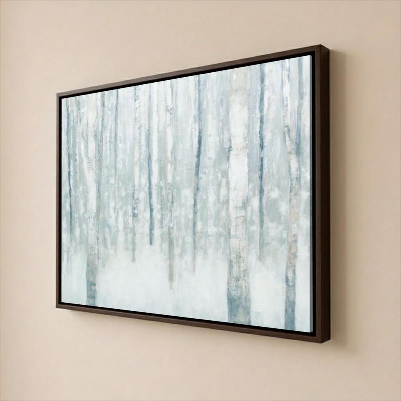 «Birches in Winter Blue Gray» par Julia Purinton - impression sur toile, H 36 po x l 48 po, Cadre plat flottant, Brun