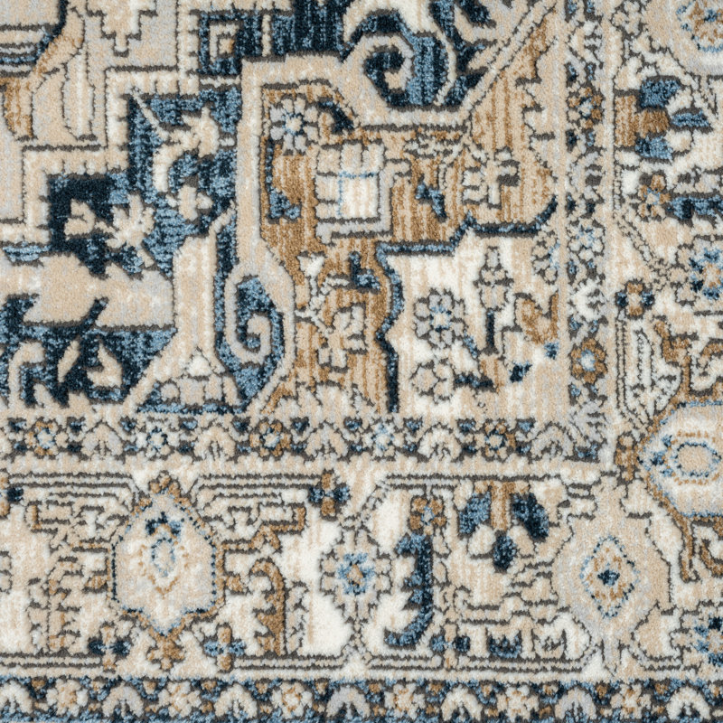 Tapis oriental en polypropylène beige / bleu / gris, Rectangle 5 pi 3 po x 7 pi 6 po