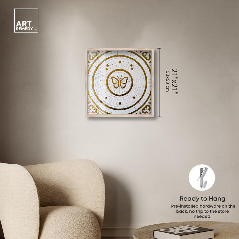 «Gold Butterfly Mosaic» par Art Remedy, H 21 po x l 21 po, Crème, crème