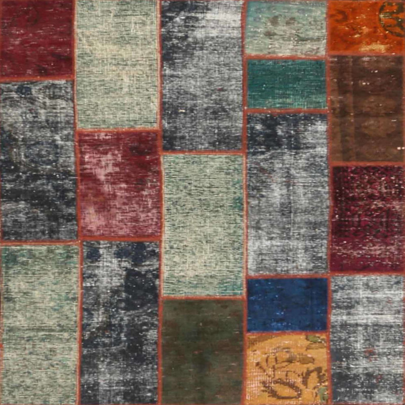 Tapis gris/rose/bleu contemporaine, Carré 7 pi
