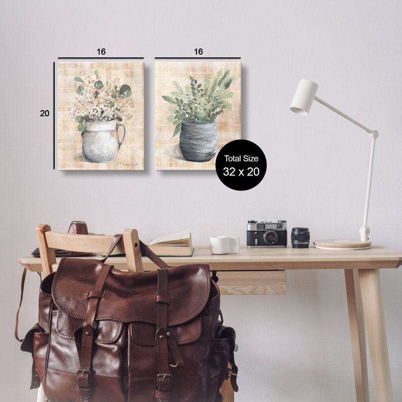 «Traditional Flowers Pitcher Pot», ensemble de 2 toiles murales par Kelley Talent, H 20 po x l 16 po
