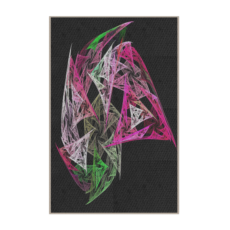 Tapis noir/vert/rose tissé à la machine, Rectangle 6 pi x 9 pi
