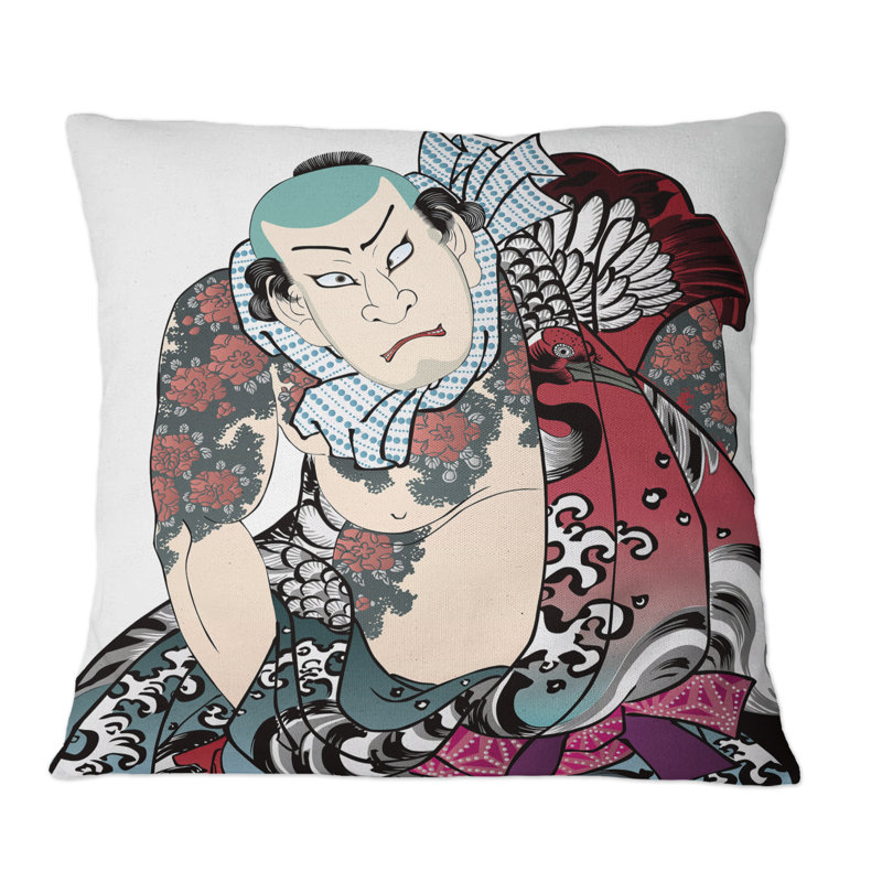 Coussin japonais à imprimé japonais, 18 po x 18 po
