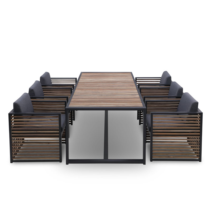 Pawni Teak 6 - Person Rectangular Outdoor Dining Set with Custom Cover