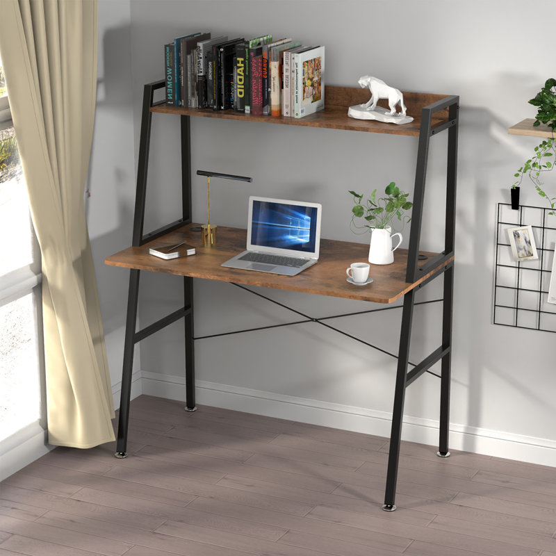 Cramlington 43 Inches Ladder Computer Desk, PC Desk Workstation for Home Office, Brown