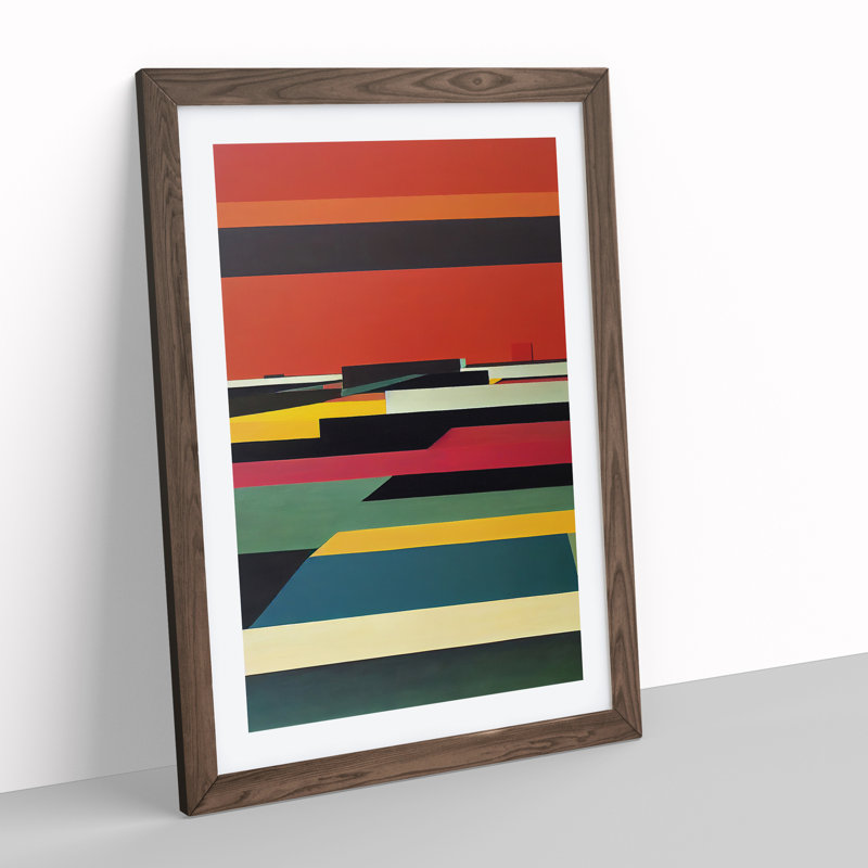 XV1022-3765X Retro Abstract Art No.1 - Print, Walnut Framed, 36cm H x 27cm W, White