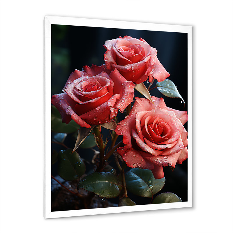 Art mural rétro rose rouge Reson I - Roses, H 32 po x l 24 po x P 1 po, Cadre simple blanc