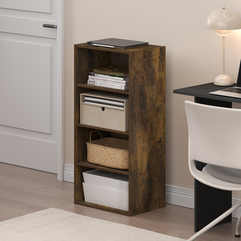 Basic 4-Tier Open Shelf Bookcase, Bookshelf, Storage Organizer, 11 x 17 x 35, Amber Pine