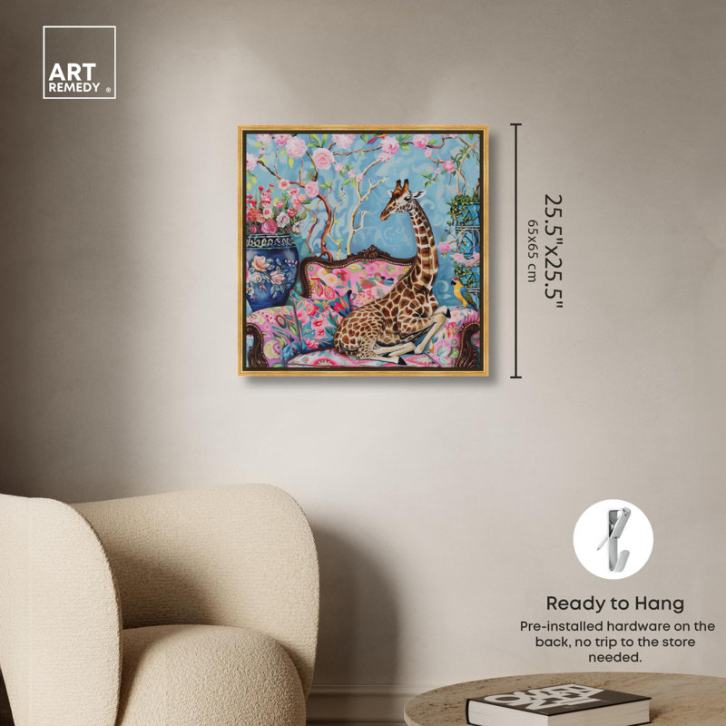 «Lounging Giraffe Canvas» par Art Remedy, Cadre doré, H 25 po x l 25 po