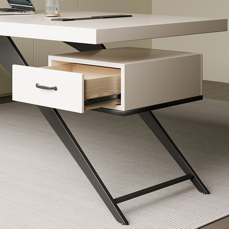 Bureau blanc rectangulaire en bois massif avec 4 tiroirs, bureau