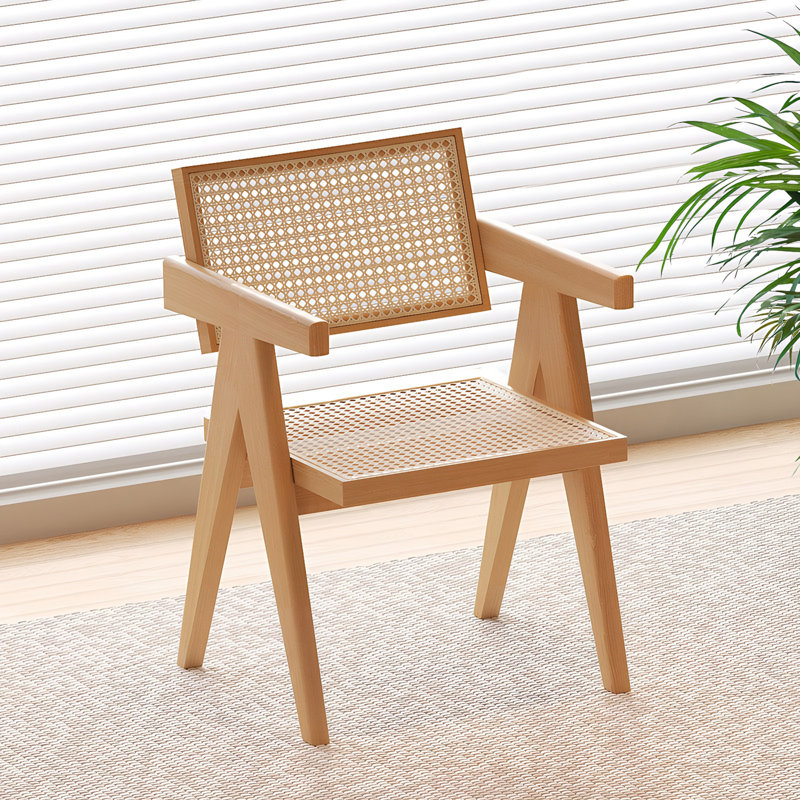 Chaise de salle à manger moderne en rotin de style Mid-Century, fauteuil confortable pour l'intérieur et l'extérieur, design en bois durable et élégant