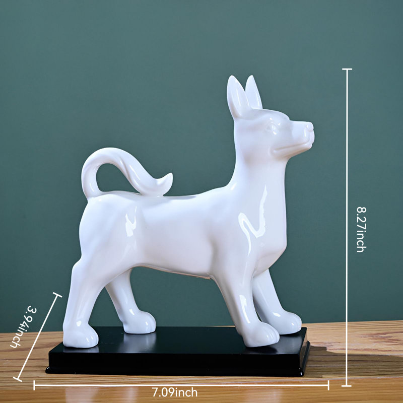 Statue de chien porte-bonheur - Céramique artisanale lisse