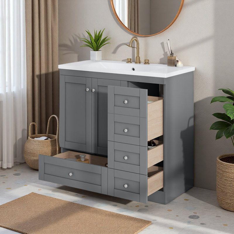 Meuble-lavabo sur pied 36 po avec lavabo style Shaker, Gris