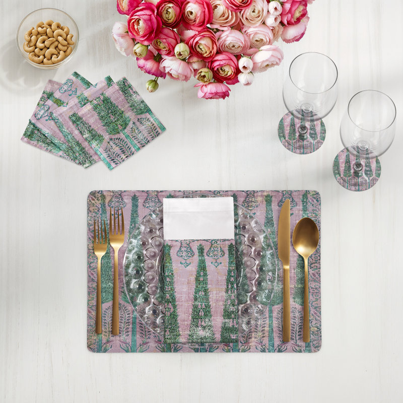 Sous-verres ronds en cuir végétal rose Topkapi, Vert rose
