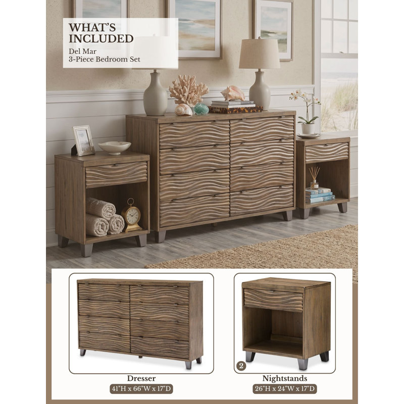 Del Mar Sound 3-Piece Bedroom Set with Dresser and Nightstands