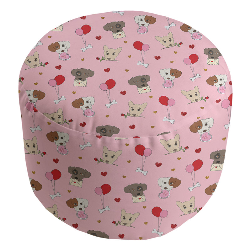 Upholstered Pouf, Pink/Brown