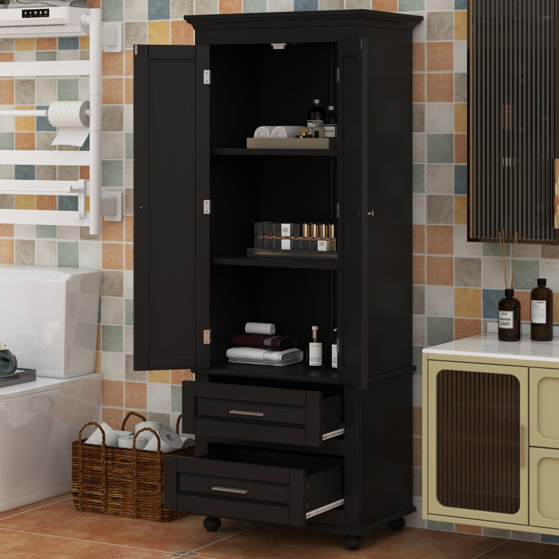 Tall Storage Cabinet With Two Drawers, Freestanding Multifunctional Bathroom Cabinet With Adjustable Shelf, Anti-Tipping Device