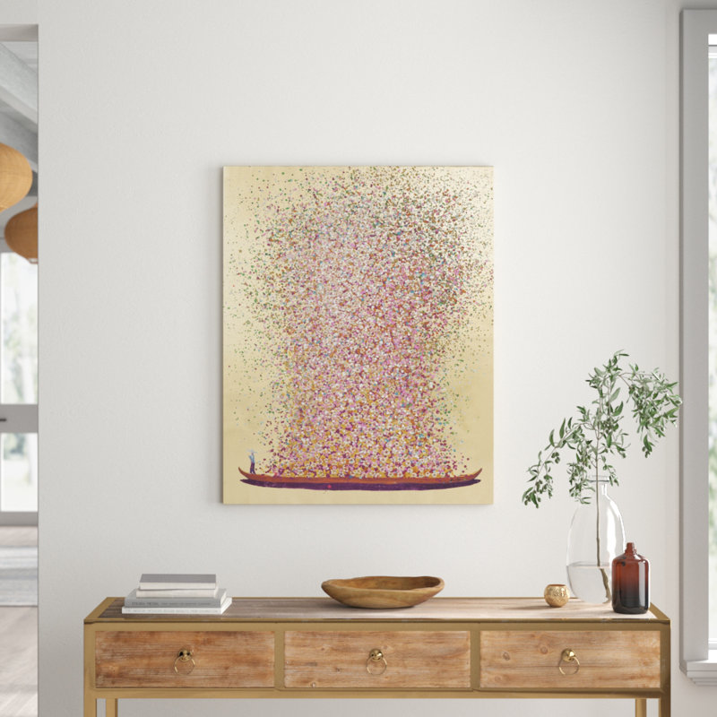 Canvas Picture Flower Boat, 160cm H x 120cm W x 3.5cm D, Gold/Pink