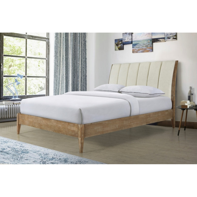 Grand lit plateforme tapissier de conception moderne 1pc, tête de lit beige 1pc