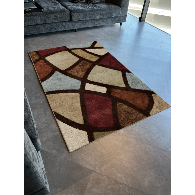 Tapis multicolore à motif géométrique moderne, Rectangle 4 pi 7,12 po x 6 pi 6,74 po