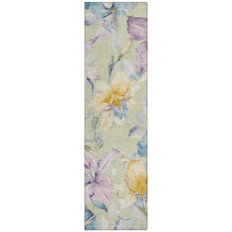 Machine Washable Indoor/Outdoor London ACN2262 Floral Rug, Runner 2'3" x 7'6"