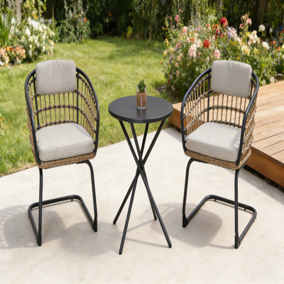3-Piece Outdoor Wicker Bistro Set With Weather-Resistant Rattan And Plush Cushions For Modern Patio Comfort