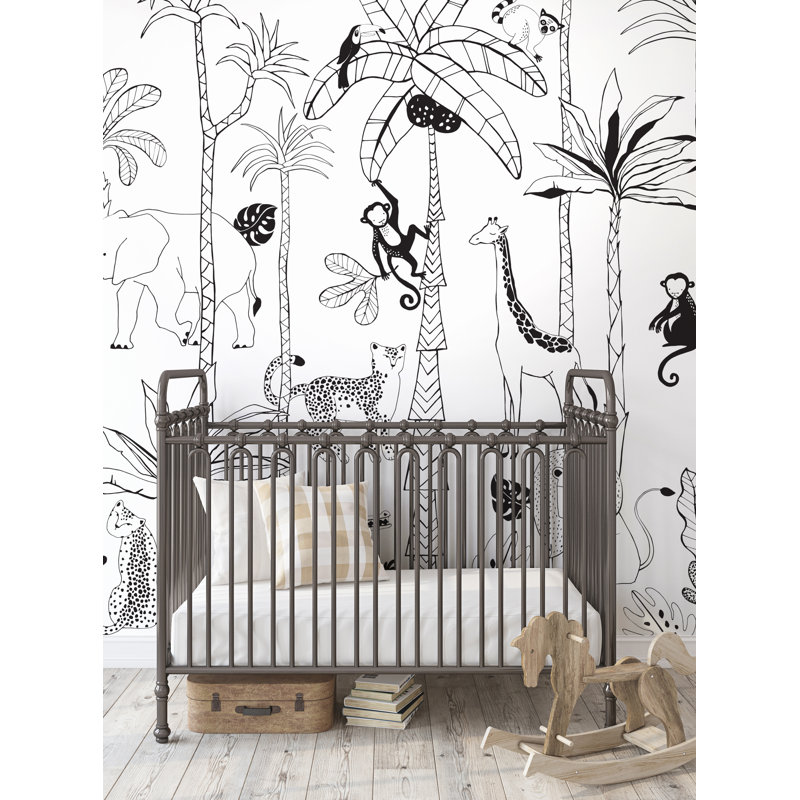 Papier peint adhésif Safari Jungle Illustration, L 108 po x l 96 po