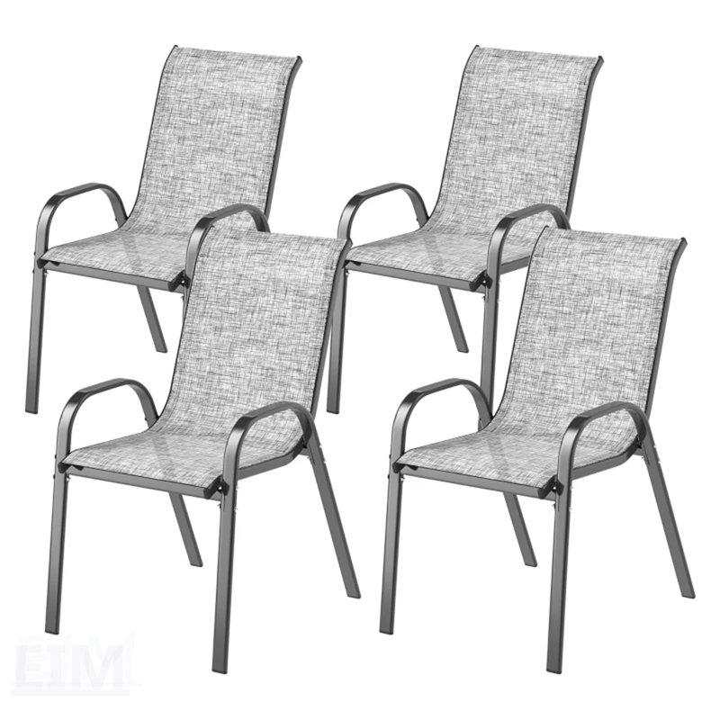 Stackable Outdoor Dining Chairs, Set Of 4, Comfortable And Space-Saving For Patio And Deck Use, Gray/Black