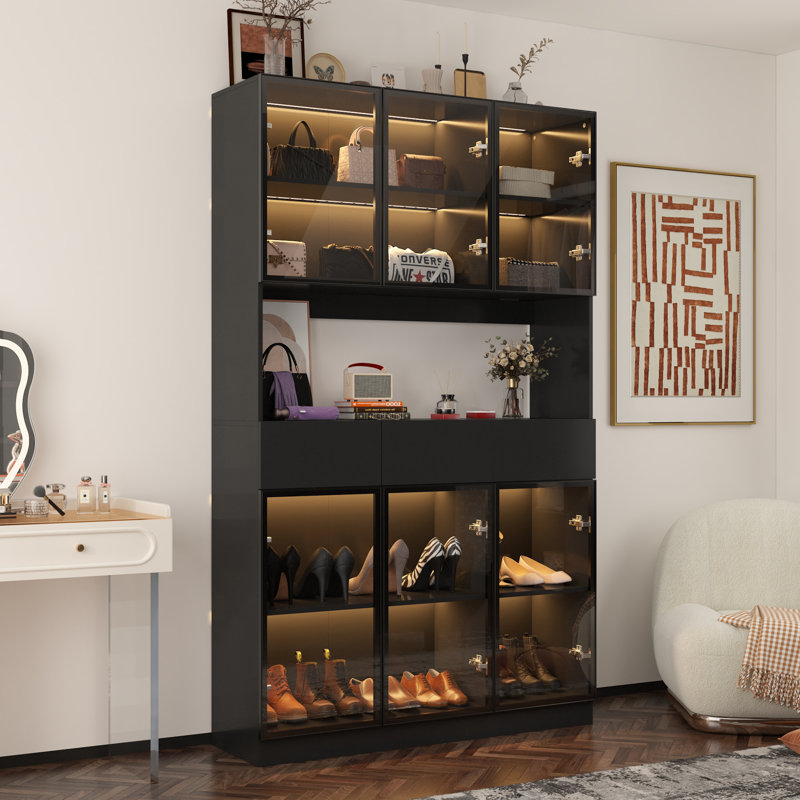 Système de garde-robe à 6 portes avec 3 tiroirs, Noir, noir, noir, noir