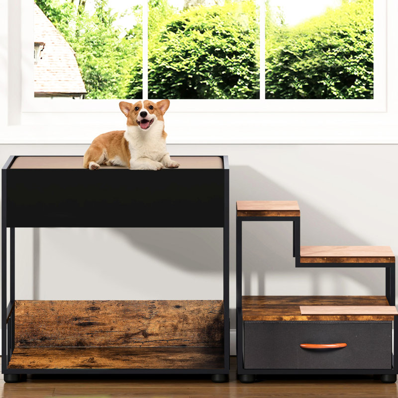 Lit superposé avec perchoir de fenêtre pour animaux de compagnie, style vintage, avec coussin en mousse et antidérapant, supporte les gros animaux jusqu'à 40 kg. Lit pour animaux de compagnie avec surface et siège amovible lavable.