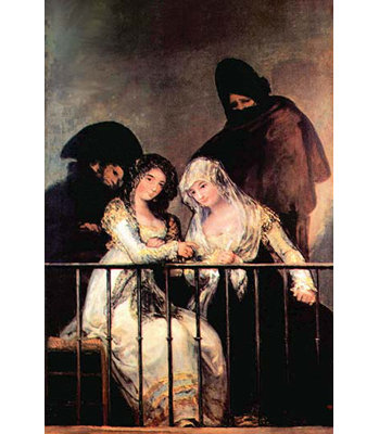 « majas on a balcon » par francisco goya, reproduction d’art