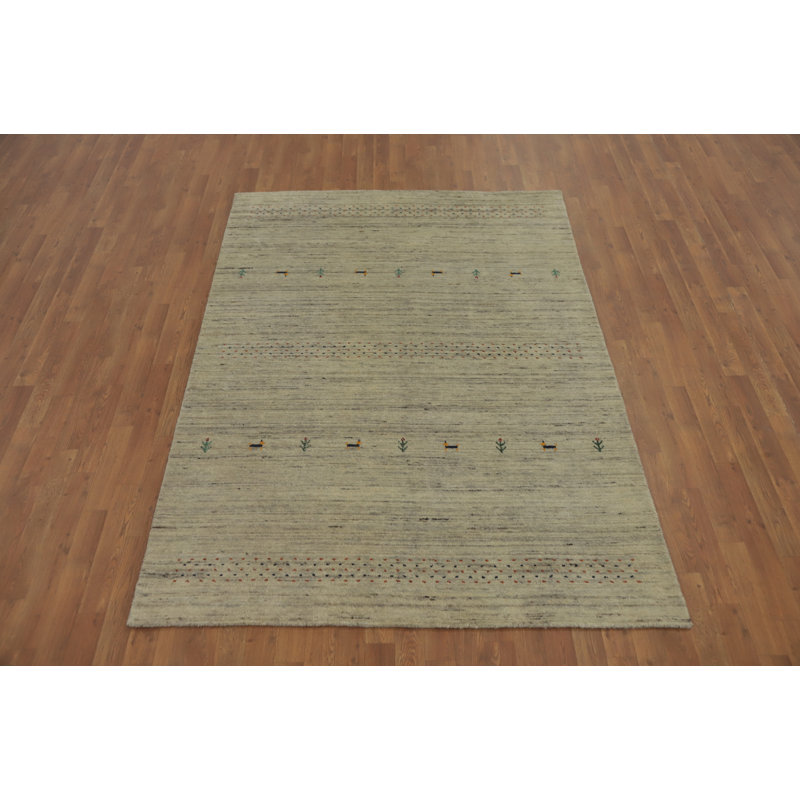 Tapis élégant fabriqué à la main de style Gabbeh 5 x 7 avec des motifs d'animaux minimalistes