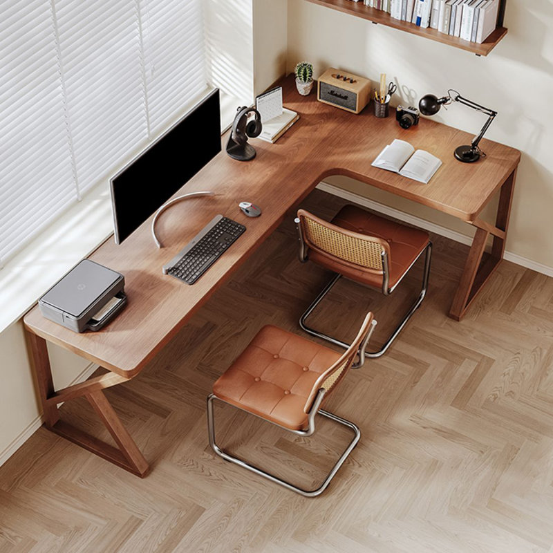  Walnut L-Shaped Solid Wood desks, Right Hand Return, 29.53" H x 86.61" W x 55.12" D
